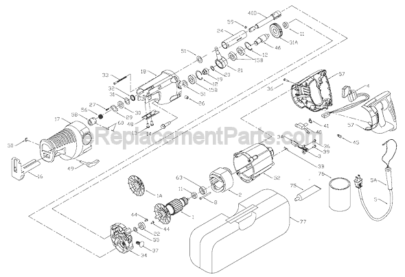 Page A Diagram and Parts List for 9746  Porter Cable Reciprocating Saw